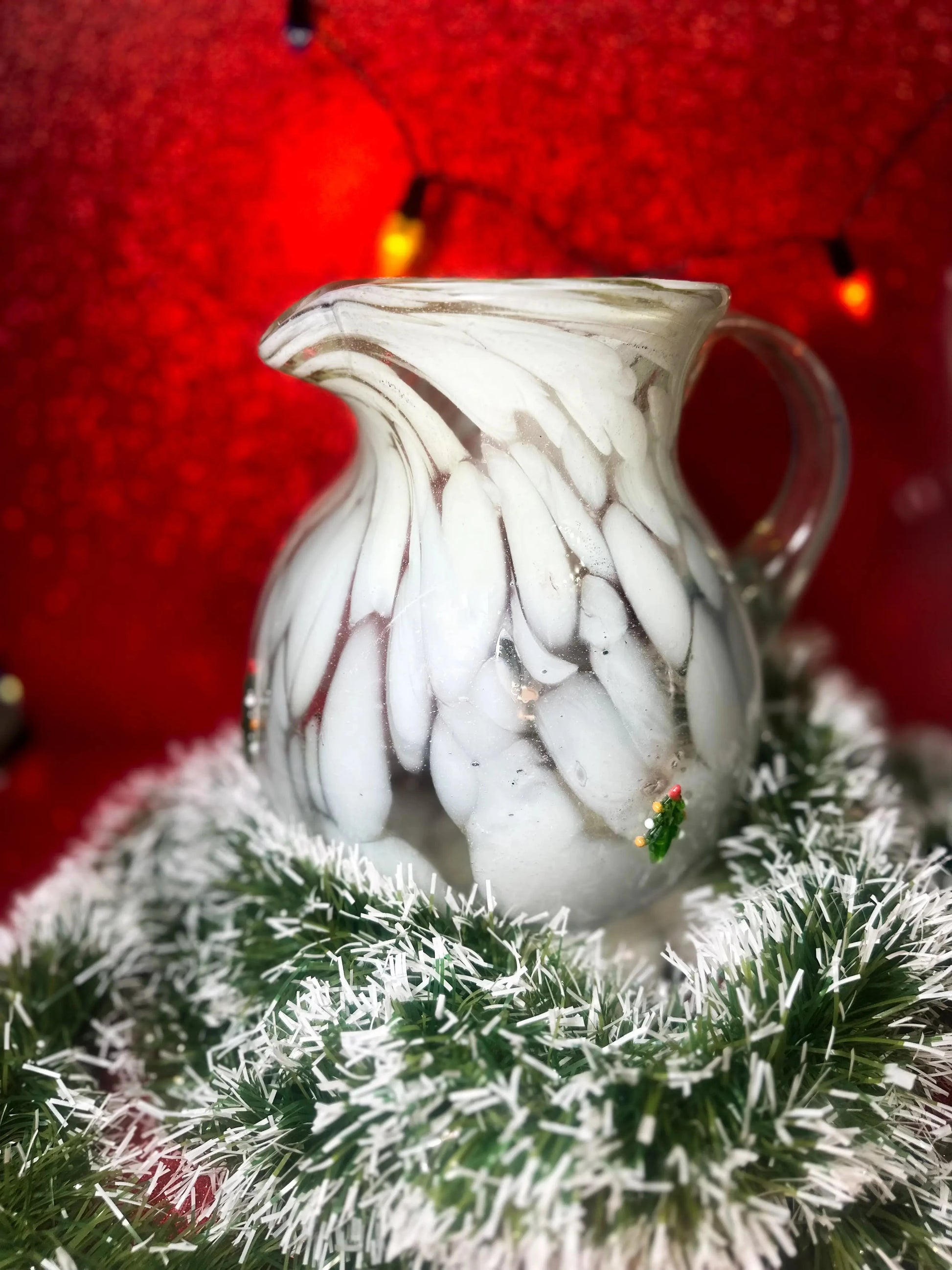 Jarra Jarra Artesanal Soplada a Mano con Charm de Vidrio - Colores Blanco, Azul y Verde (winter)