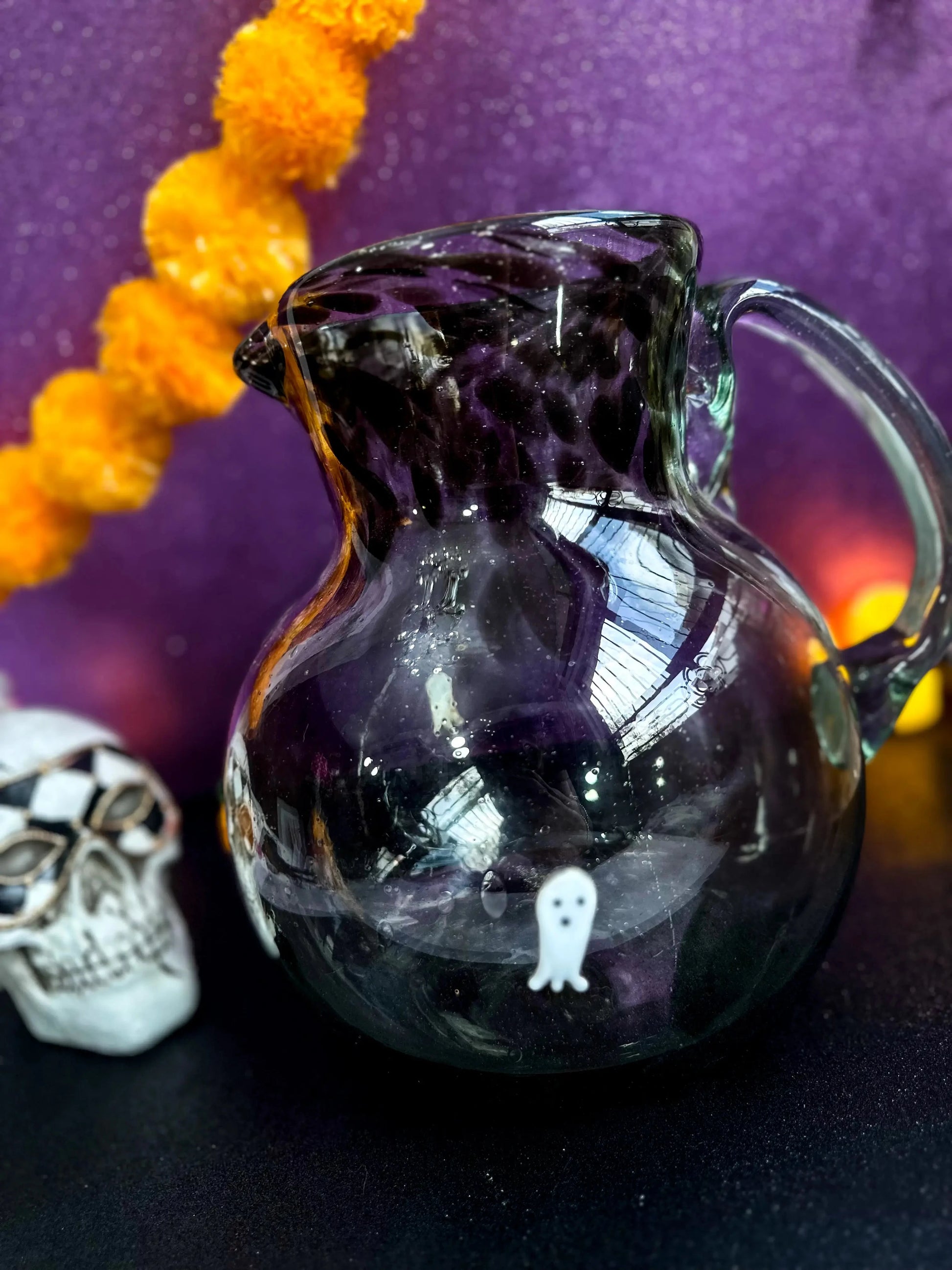 Jarra Jarra Artesanal Soplada a Mano con Charm de Vidrio (halloween)