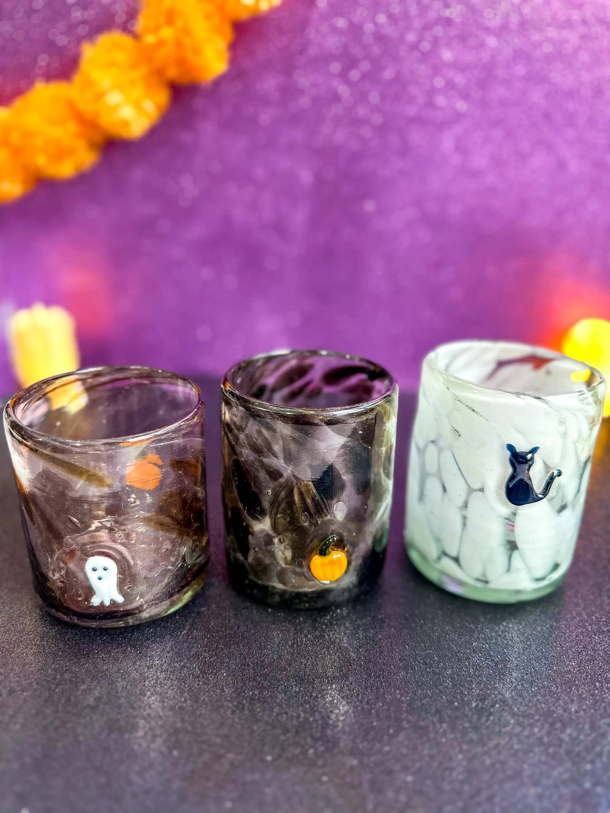 Vasos Vaso Artesanal Soplado a Mano con Charm de Vidrio (halloween)