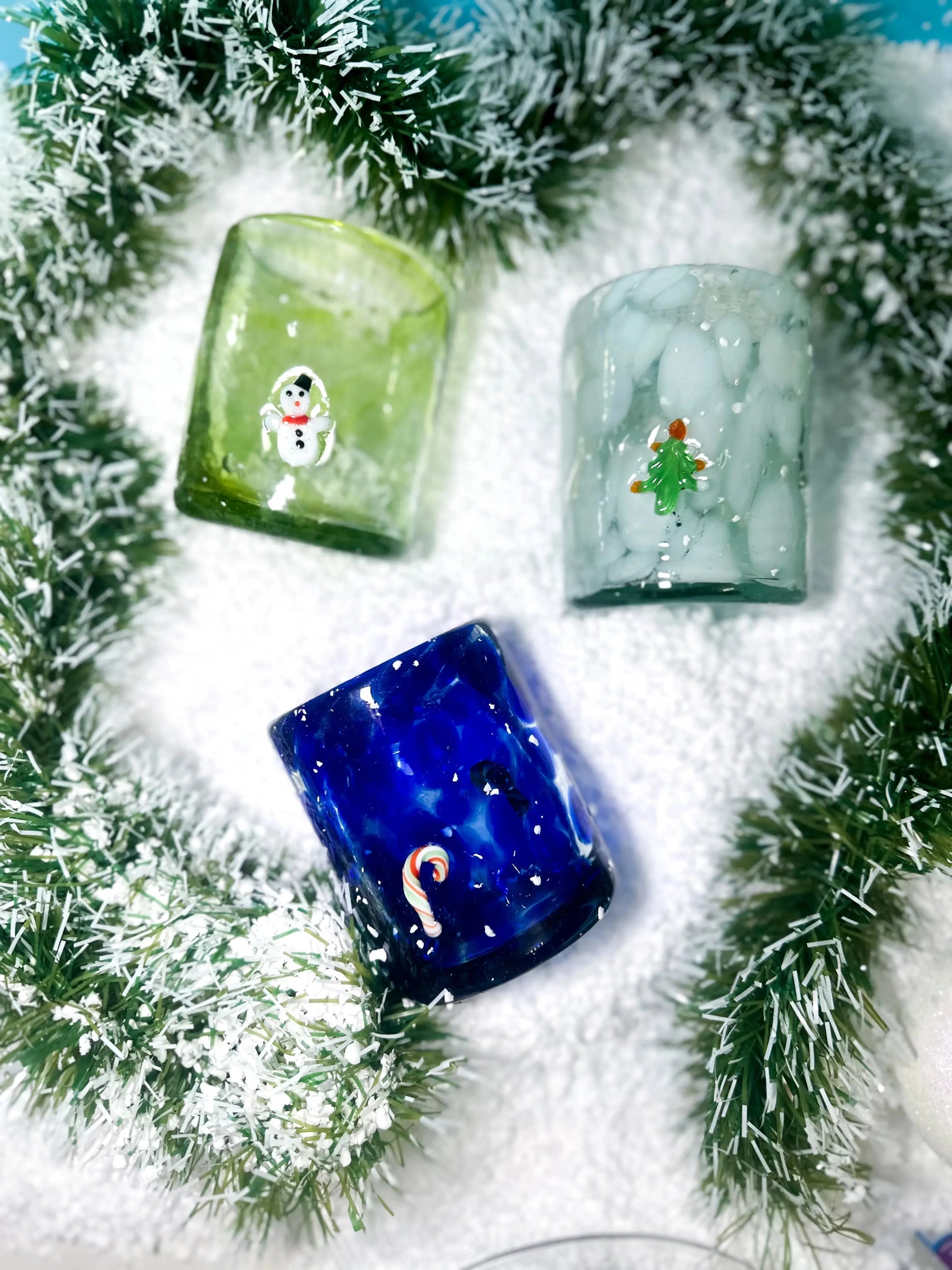 Vasos Vaso Artesanal Soplado a Mano con Charm de Vidrio (winter)
