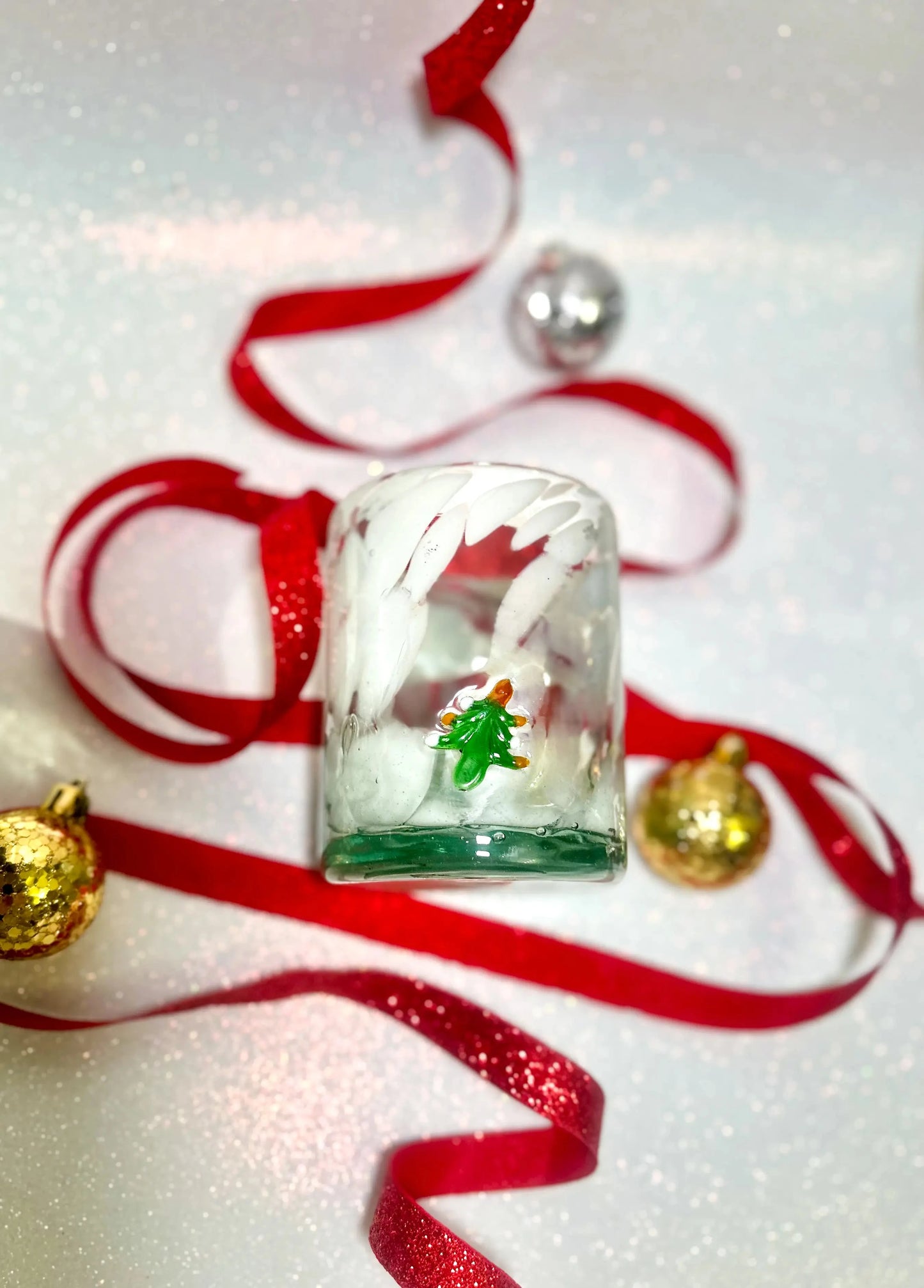 Vasos Vaso Artesanal Soplado a Mano con Charm de Vidrio (winter)