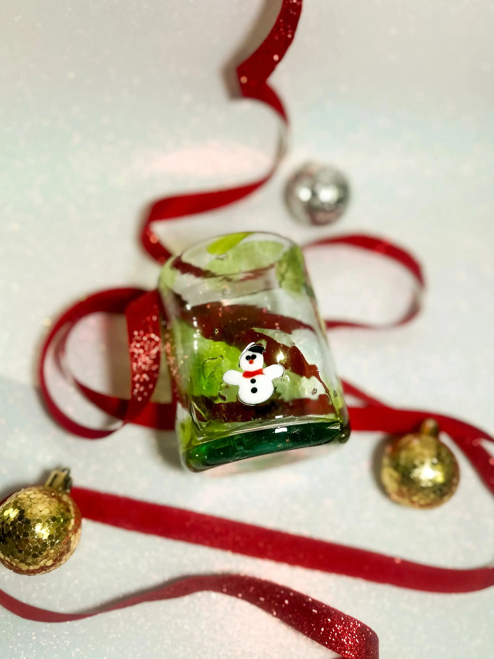 Vasos Vaso Artesanal Soplado a Mano con Charm de Vidrio (winter)