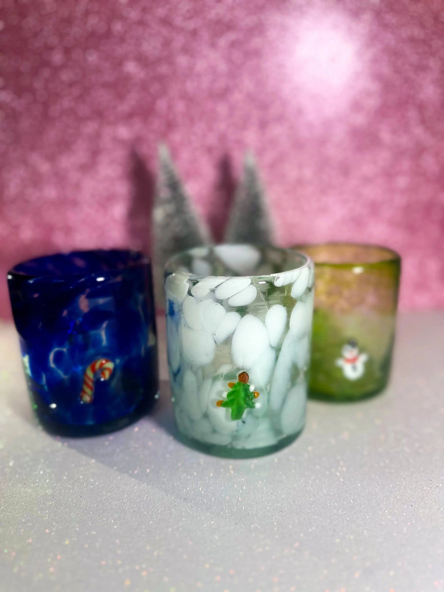 Vasos Vaso Artesanal Soplado a Mano con Charm de Vidrio (winter)