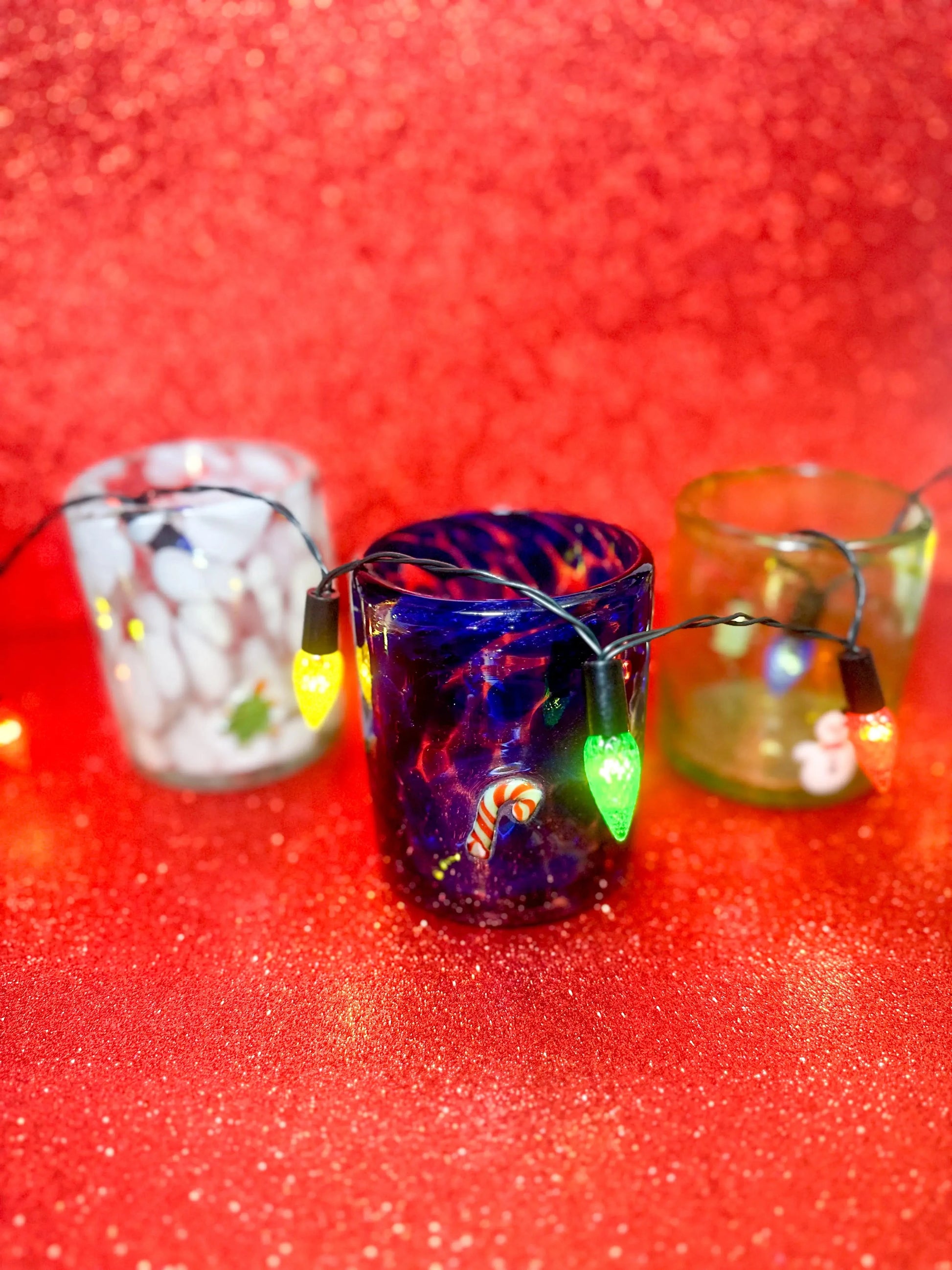 Vasos Vaso Artesanal Soplado a Mano con Charm de Vidrio (winter)